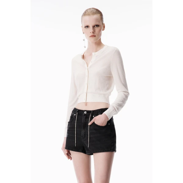 Alexander Wang Crystal Hotfix Cropped Cardigan in Soft White | Cardigan | Luxury Shoes 