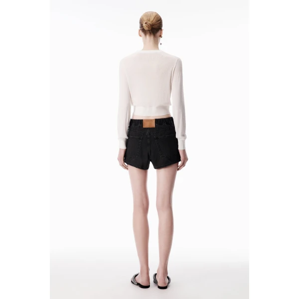Alexander Wang Crystal Hotfix Cropped Cardigan in Soft White | Cardigan | Luxury Shoes 