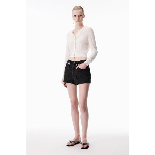 Alexander Wang Crystal Hotfix Cropped Cardigan in Soft White | Cardigan | Luxury Shoes 