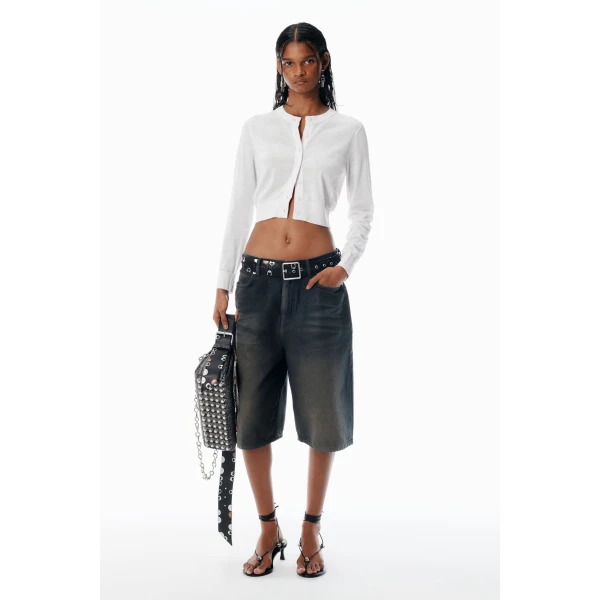 Alexander Wang Crystal Hotfix Cropped Cardigan in Soft White | Cardigan | Luxury Shoes 
