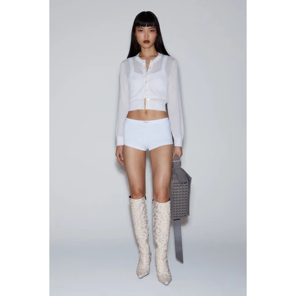 Alexander Wang Crystal Hotfix Cropped Cardigan in Soft White | Cardigan | Luxury Shoes 
