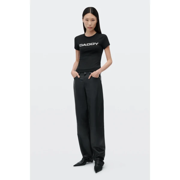 Alexander Wang Crystal Hotfix Daddy Graphic Fitted Tee in Black | T-shirts | Luxury Shoes 