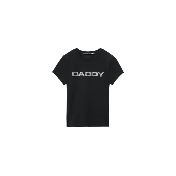 Alexander Wang Crystal Hotfix Daddy Graphic Fitted Tee in Black | Luxury Shoes 
