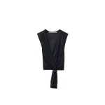 Alexander Wang Crystal Hotfix Deep V-Neck Knotted Tank in Black | Luxury Shoes 