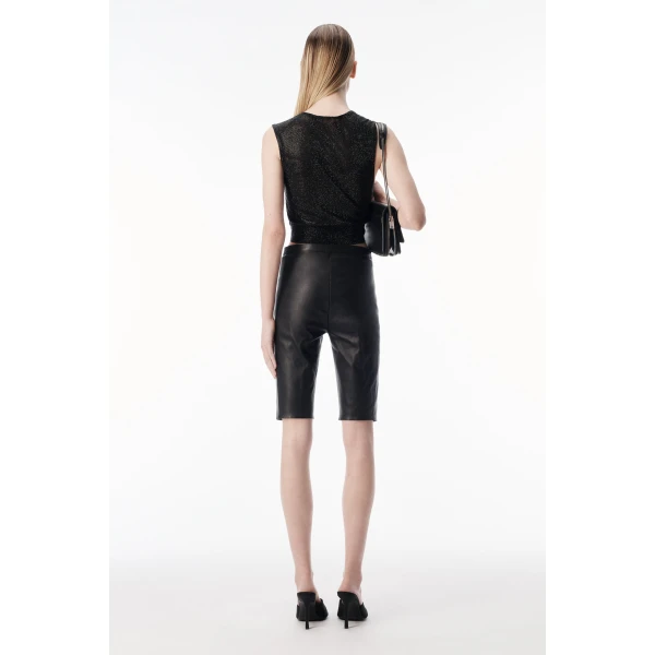 Alexander Wang Crystal Hotfix Deep V-Neck Knotted Tank in Black | Sleeveless | Luxury Shoes 