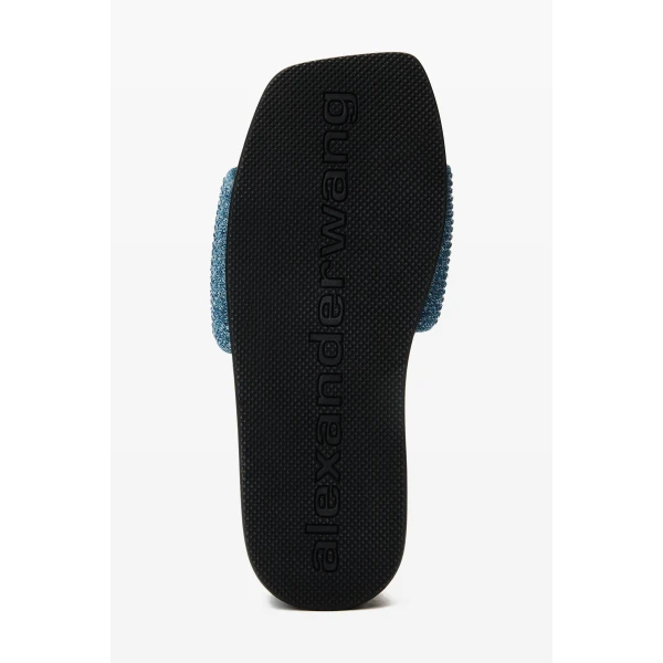 Alexander Wang Crystal Hotfix Denim Pool Slide in Vintage Medium Indigo | Flip Flops & Slides | Luxury Shoes 