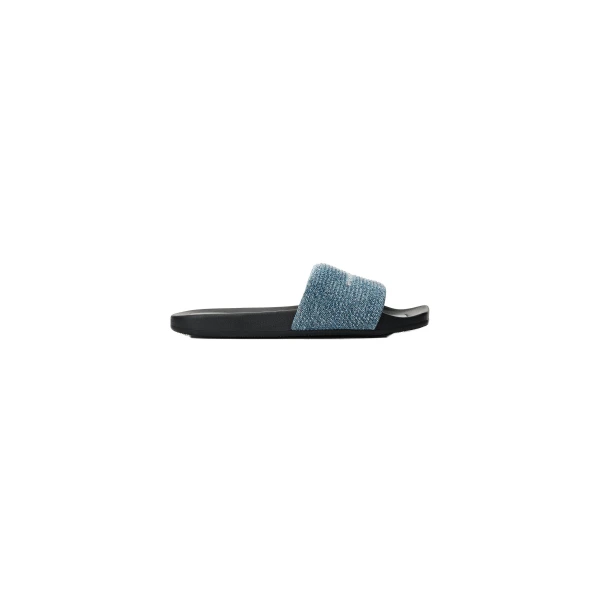 Alexander Wang Crystal Hotfix Denim Pool Slide in Vintage Medium Indigo | Luxury Shoes 