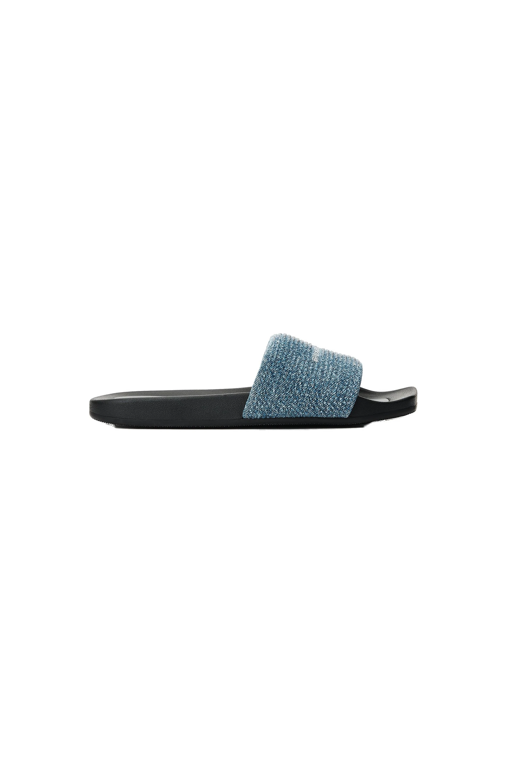Alexander Wang Crystal Hotfix Denim Pool Slide in Vintage Medium Indigo Alexander Wang Crystal Hotfix Denim Pool Slide in Vintage Medium Indigo | Luxury Shoes