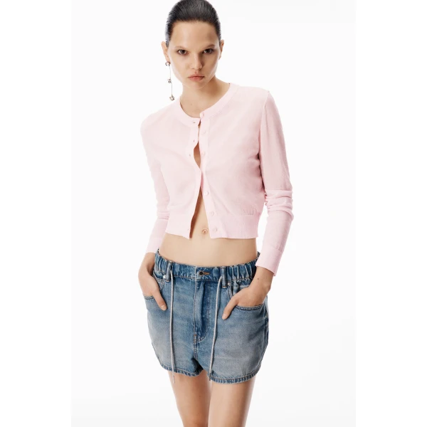 Alexander Wang Crystal Hotfix Drawcord Short in Tinted Medium Indigo | Denim Shorts | Luxury Shoes 