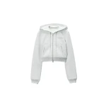 Alexander Wang Crystal Hotfix Fitted Zip-Up Hoodie in Light Heather Grey | Luxury Shoes 