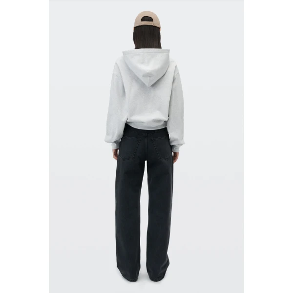 Alexander Wang Crystal Hotfix Fitted Zip-Up Hoodie in Light Heather Grey | Hoodies | Luxury Shoes 