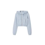 Alexander Wang Crystal Hotfix Fitted Zip-Up Hoodie in Washed Sky | Luxury Shoes 