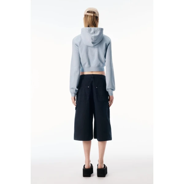 Alexander Wang Crystal Hotfix Fitted Zip-Up Hoodie in Washed Sky | Hoodies | Luxury Shoes 