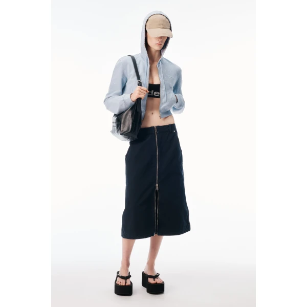 Alexander Wang Crystal Hotfix Fitted Zip-Up Hoodie in Washed Sky | Hoodies | Luxury Shoes 