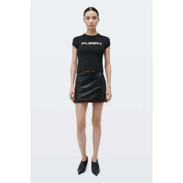 Alexander Wang Crystal Hotfix Furry Graphic Fitted Tee in Black | T-shirts | Luxury Shoes 