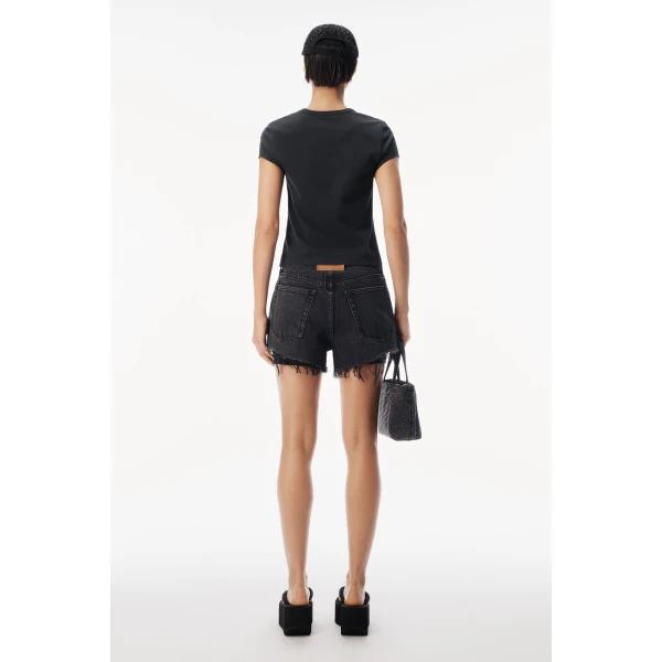 Alexander Wang Crystal Hotfix Gradient Logo Fitted Tee in Washed Black | T-shirts | Luxury Shoes 