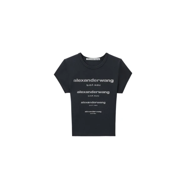 Alexander Wang Crystal Hotfix Gradient Logo Fitted Tee in Washed Black | Luxury Shoes 