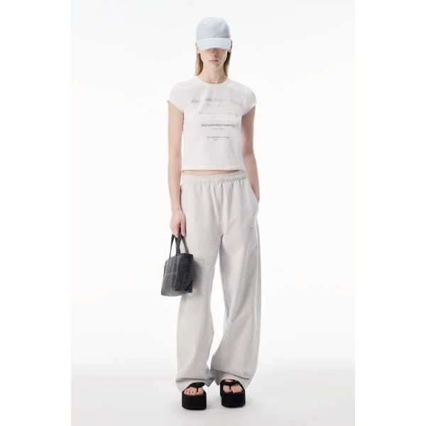 Alexander Wang Crystal Hotfix Gradient Logo Fitted Tee in White | T-shirts | Luxury Shoes 