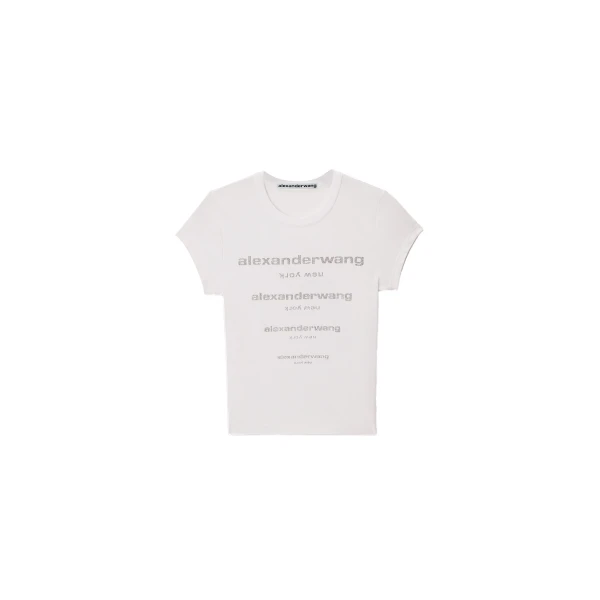 Alexander Wang Crystal Hotfix Gradient Logo Fitted Tee in White | Luxury Shoes 
