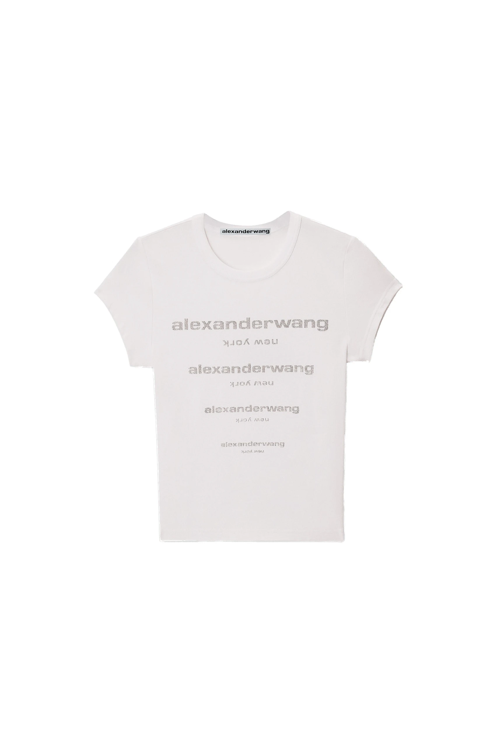 Alexander Wang Crystal Hotfix Gradient Logo Fitted Tee in White Alexander Wang Crystal Hotfix Gradient Logo Fitted Tee in White | Luxury Shoes