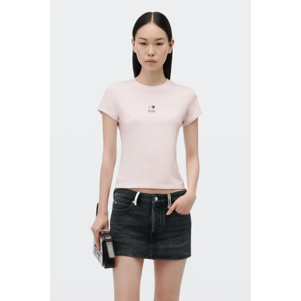 Alexander Wang Crystal Hotfix I Heart AW Tee in Light Pink | T-shirts | Luxury Shoes 