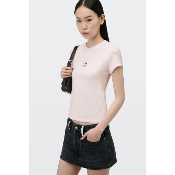 Alexander Wang Crystal Hotfix I Heart AW Tee in Light Pink | T-shirts | Luxury Shoes 