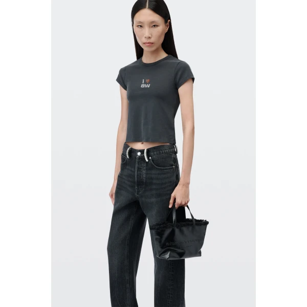 Alexander Wang Crystal Hotfix I Heart AW Tee in Washed Black | T-shirts | Luxury Shoes 