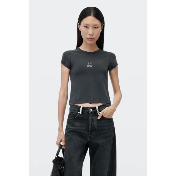 Alexander Wang Crystal Hotfix I Heart AW Tee in Washed Black | T-shirts | Luxury Shoes 