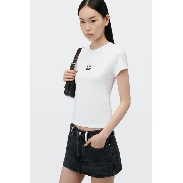 Alexander Wang Crystal Hotfix I Heart AW Tee in White | T-shirts | Luxury Shoes 