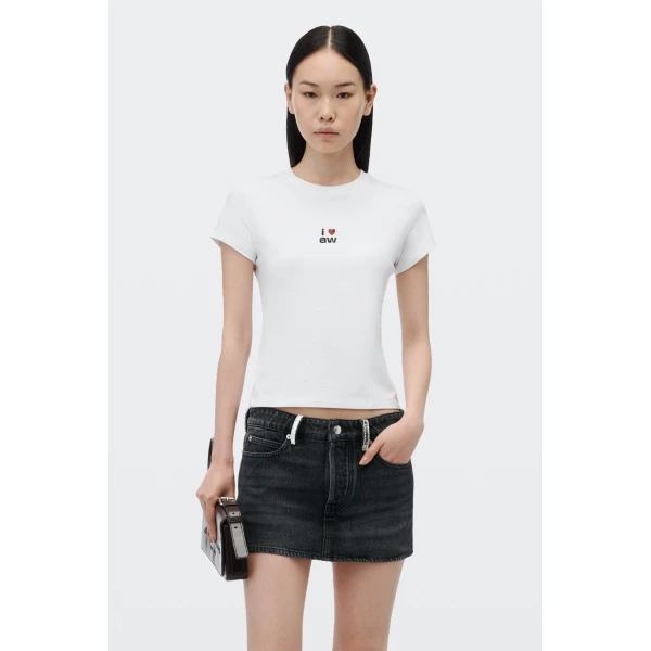Alexander Wang Crystal Hotfix I Heart AW Tee in White | T-shirts | Luxury Shoes 