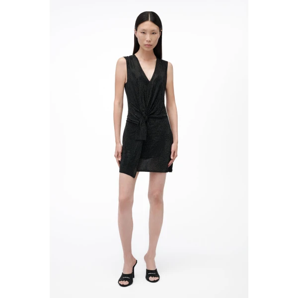 Alexander Wang Crystal Hotfix Knotted Deep V-Neck Tank Dress in Black | Dresses | Luxury Shoes 