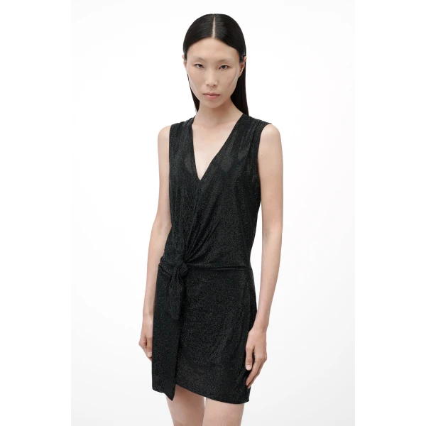 Alexander Wang Crystal Hotfix Knotted Deep V-Neck Tank Dress in Black | Dresses | Luxury Shoes 