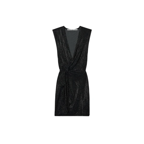 Alexander Wang Crystal Hotfix Knotted Deep V-Neck Tank Dress in Black | Luxury Shoes 