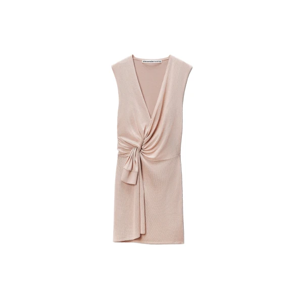 Alexander Wang Crystal Hotfix Knotted Deep V-Neck Tank Dress in Nude | Luxury Shoes 