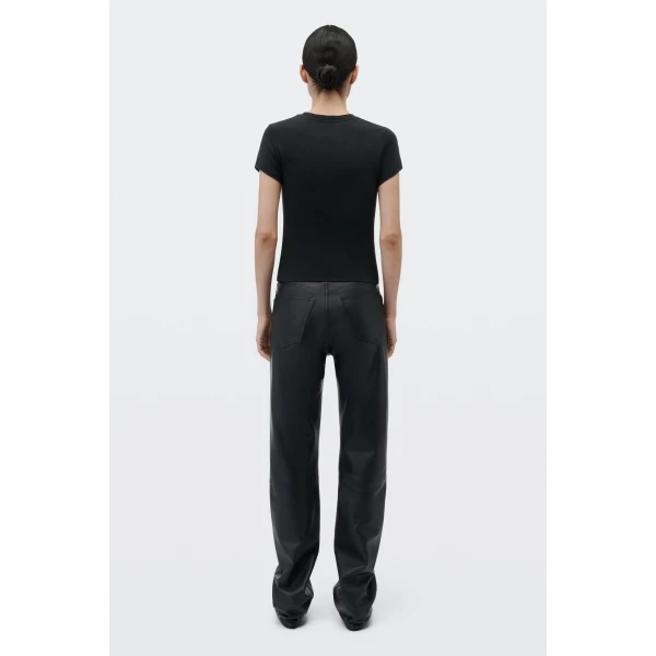 Alexander Wang Crystal Hotfix Leather Graphic Fitted Tee in Black | T-shirts | Luxury Shoes 