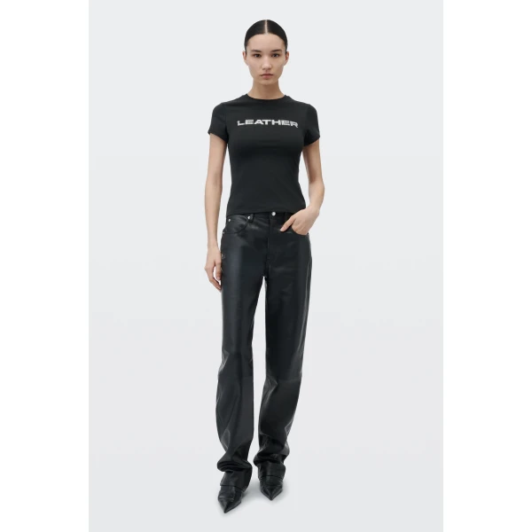 Alexander Wang Crystal Hotfix Leather Graphic Fitted Tee in Black | T-shirts | Luxury Shoes 