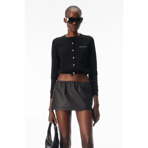 Alexander Wang Crystal Hotfix Logo Cardigan in Black | Cardigan | Luxury Shoes 