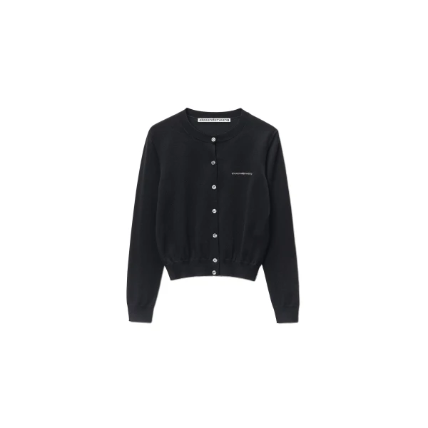 Crystal Hotfix Logo Cardigan in Black