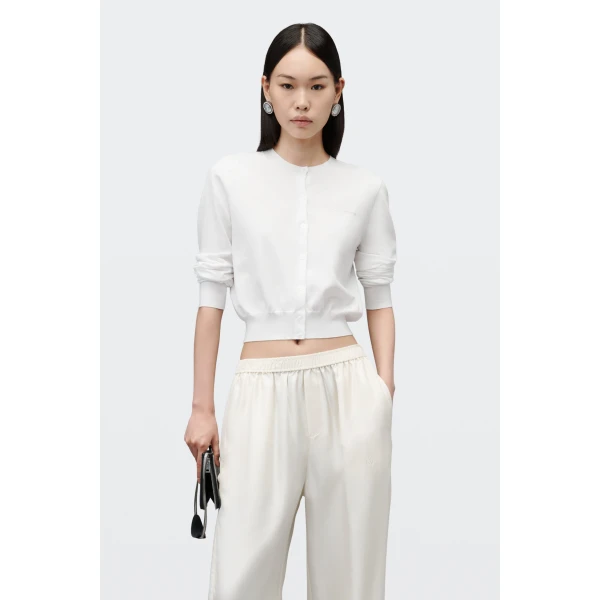 Alexander Wang Crystal Hotfix Logo Cardigan in Soft White | Cardigan | Luxury Shoes 
