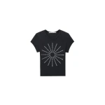 Alexander Wang Crystal Hotfix Pinwheel Fitted Tee in Washed Black | Luxury Shoes 