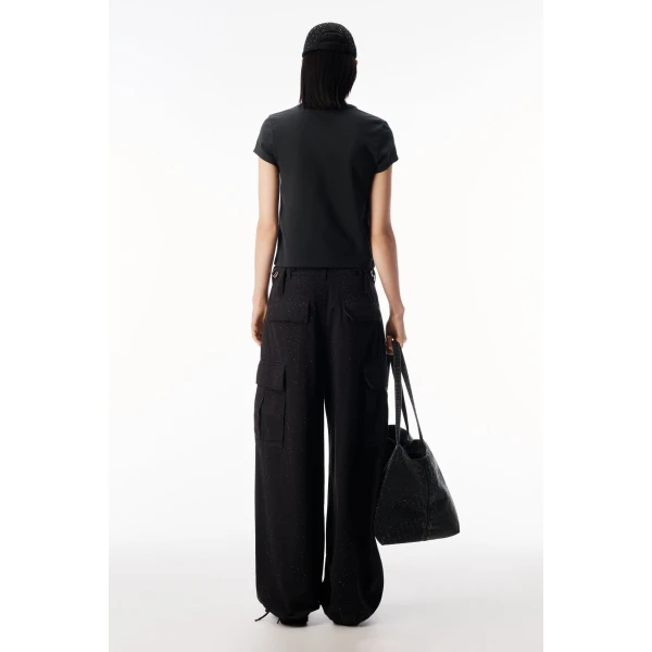 Alexander Wang Crystal Hotfix Pinwheel Fitted Tee in Washed Black | T-shirts | Luxury Shoes 