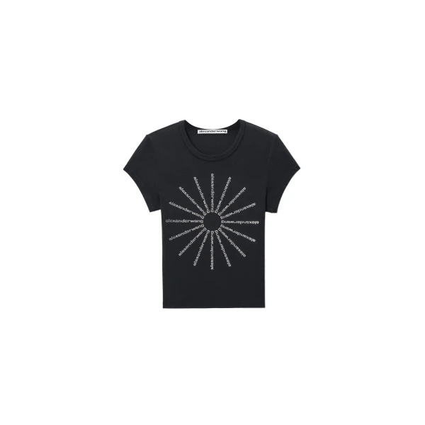 Alexander Wang Crystal Hotfix Pinwheel Fitted Tee in Washed Black | Luxury Shoes 