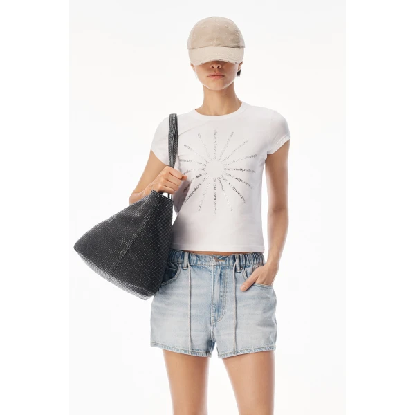 Alexander Wang Crystal Hotfix Pinwheel Fitted Tee in White | T-shirts | Luxury Shoes 