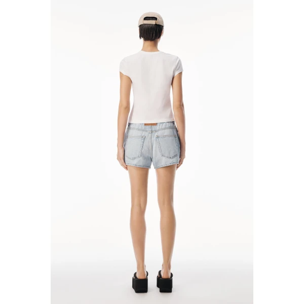 Alexander Wang Crystal Hotfix Pinwheel Fitted Tee in White | T-shirts | Luxury Shoes 