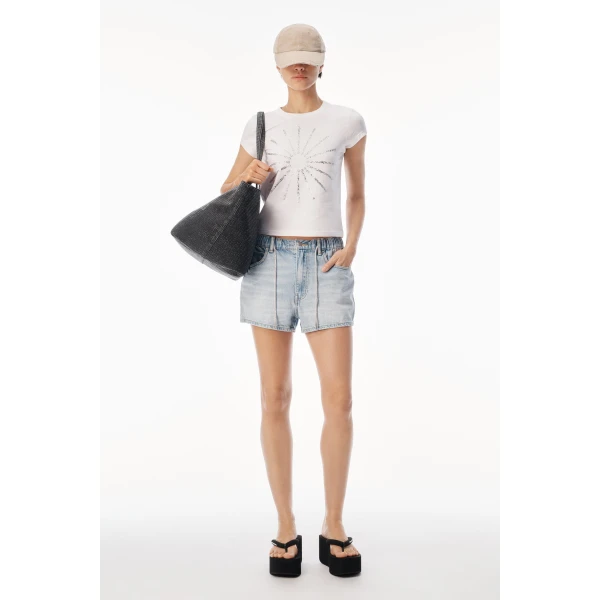 Alexander Wang Crystal Hotfix Pinwheel Fitted Tee in White | T-shirts | Luxury Shoes 