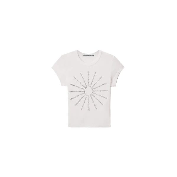 Alexander Wang Crystal Hotfix Pinwheel Fitted Tee in White | Luxury Shoes 