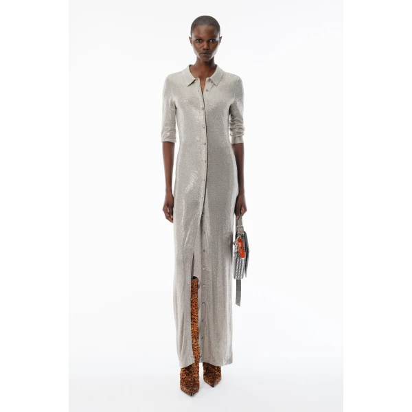 Alexander Wang Crystal Hotfix Polo Maxi Dress in Champagne | Maxi Dresses | Luxury Shoes 