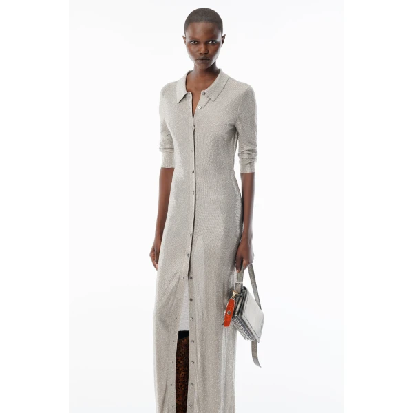 Alexander Wang Crystal Hotfix Polo Maxi Dress in Champagne | Maxi Dresses | Luxury Shoes 