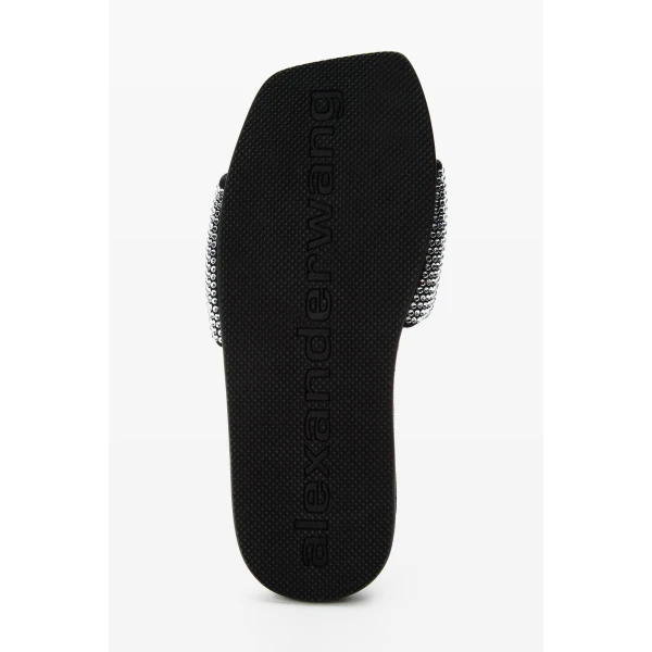 Alexander Wang Crystal Hotfix Pool Slide in Black and Silver | Flip Flops & Slides | Luxury Shoes 