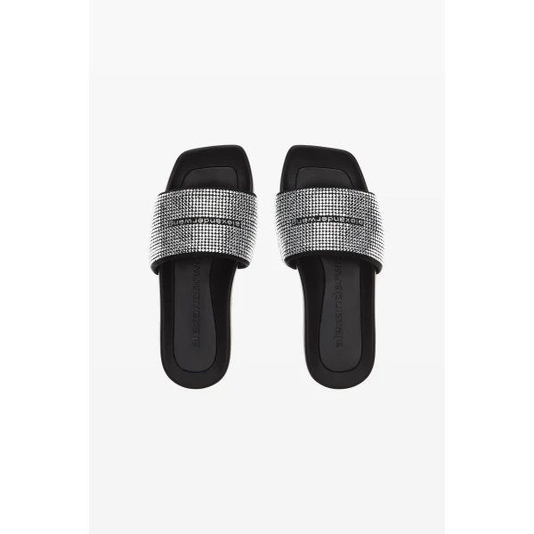 Alexander Wang Crystal Hotfix Pool Slide in Black and Silver | Flip Flops & Slides | Luxury Shoes 